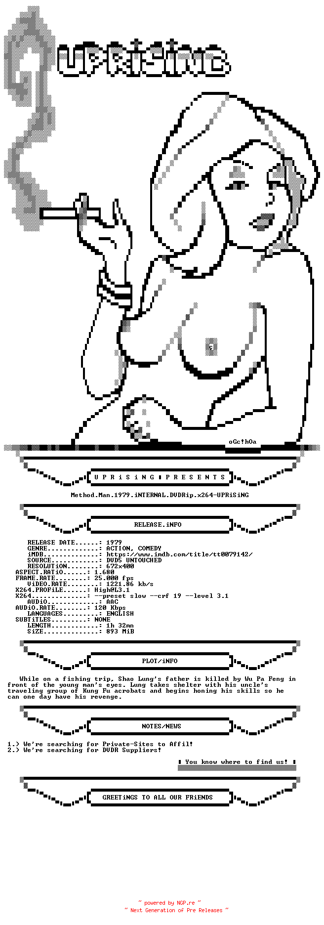 NFO for the release Method.Man.1979.iNTERNAL.DVDRip.x264-UPRiSiNG by UPRiSiNG
