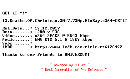 NFO for the release 12.Deaths.Of.Christmas.2017.720p.BluRay.x264-GETiT by GETiT