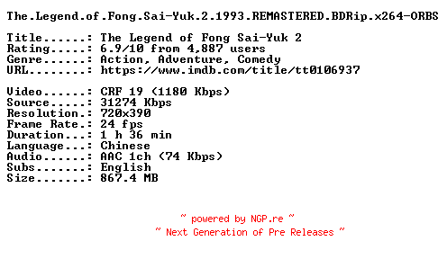 NFO for the release The.Legend.of.Fong.Sai-Yuk.2.1993.REMASTERED.BDRip.x264-ORBS by ORBS