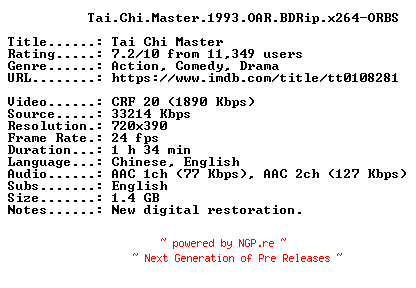 NFO for the release Tai.Chi.Master.1993.OAR.BDRip.x264-ORBS by ORBS