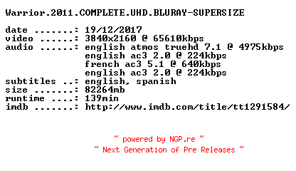 NFO for the release Warrior.2011.COMPLETE.UHD.BLURAY-SUPERSIZE by SUPERSIZE