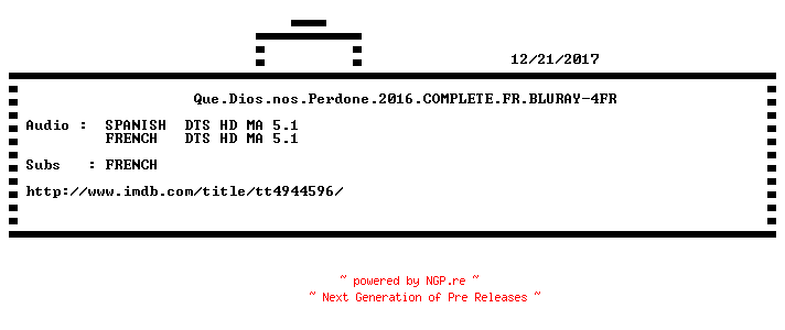 NFO for the release Que.Dios.nos.Perdone.2016.COMPLETE.FR.BLURAY-4FR by 4FR