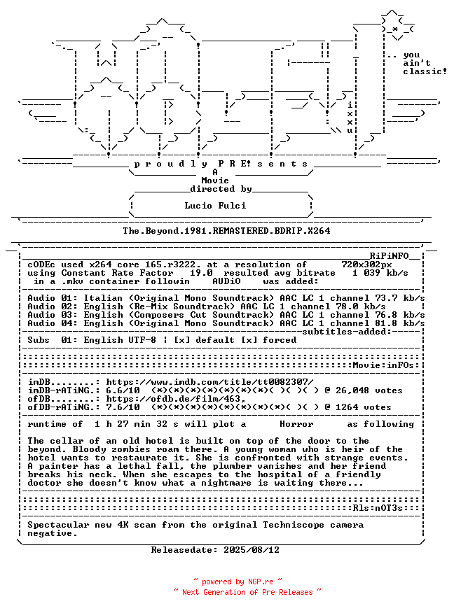 NFO for the release The.Beyond.1981.REMASTERED.BDRIP.X264-WATCHABLE by WATCHABLE