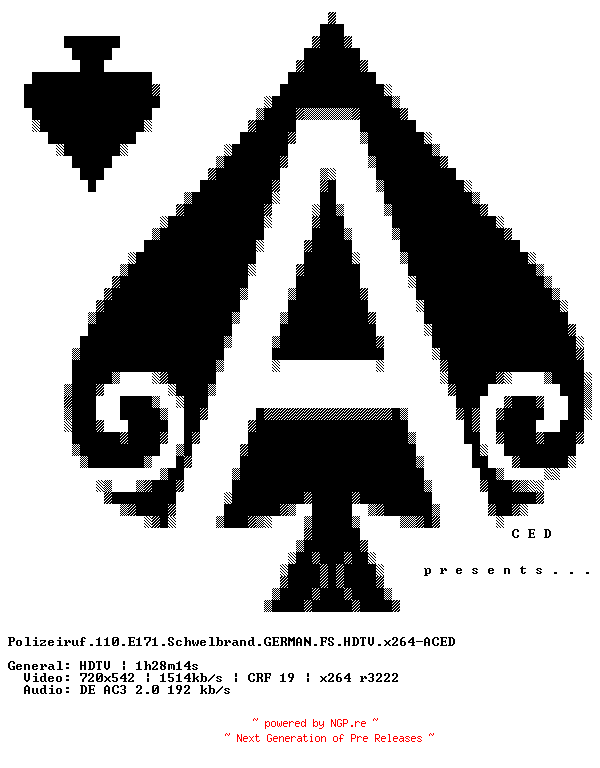 NFO for the release Polizeiruf.110.E171.Schwelbrand.GERMAN.FS.HDTV.x264-ACED by ACED