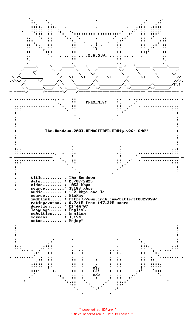 NFO for the release The.Rundown.2003.REMASTERED.BDRip.x264-SNOW by SNOW