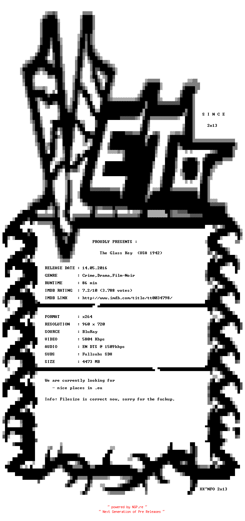 NFO for the release The.Glass.Key.1942.REAL.RERiP.720p.BluRay.x264-VETO by VETO
