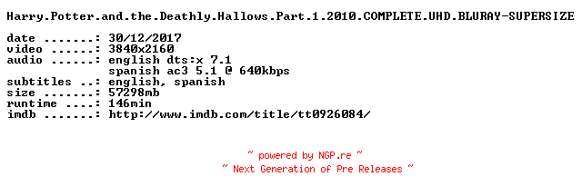 NFO for the release Harry.Potter.and.the.Deathly.Hallows.Part.1.2010.COMPLETE.UHD.BLURAY-SUPERSIZE by SUPERSIZE