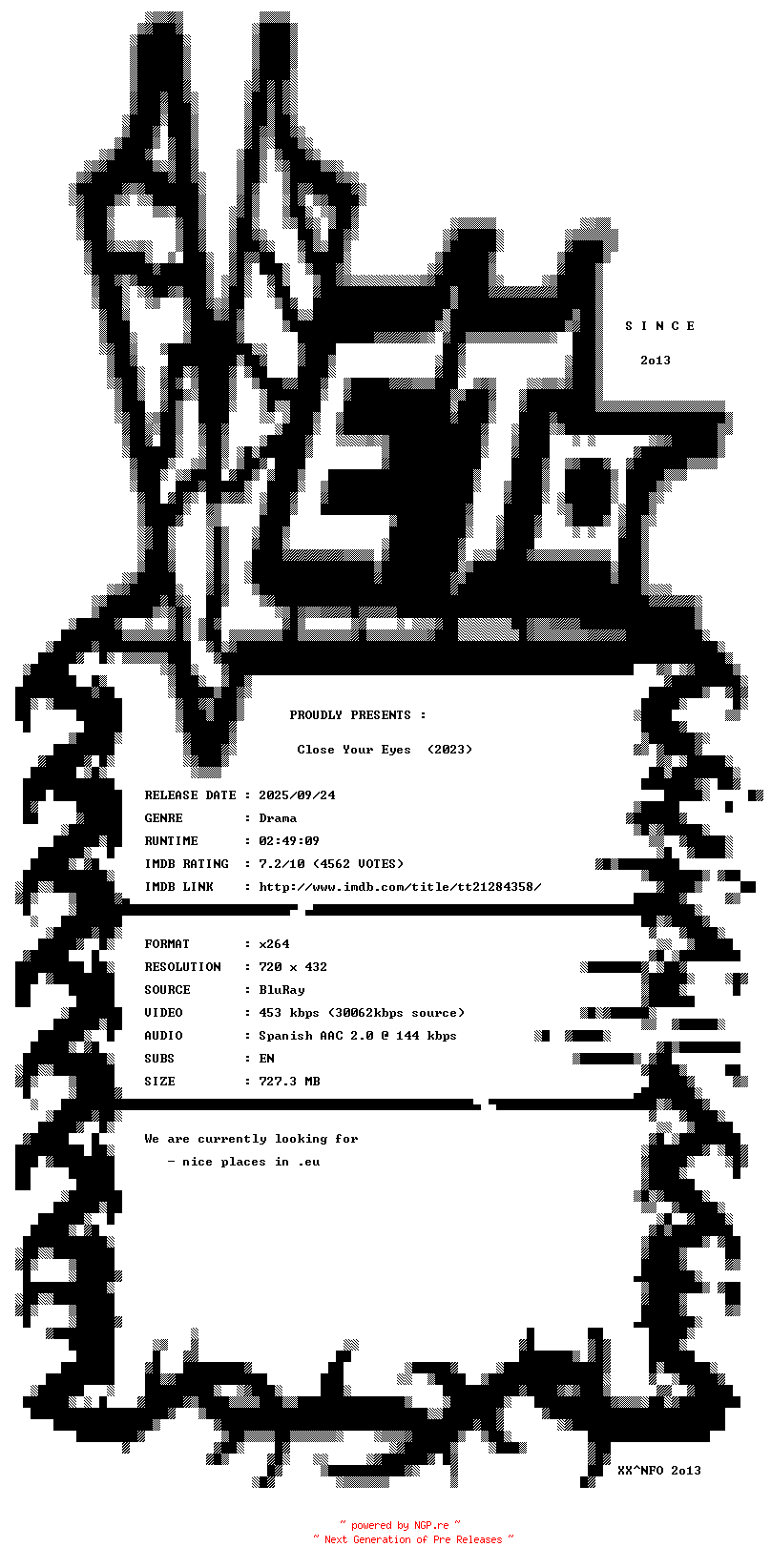 NFO for the release Close.Your.Eyes.2023.BDRip.x264-VETO by VETO