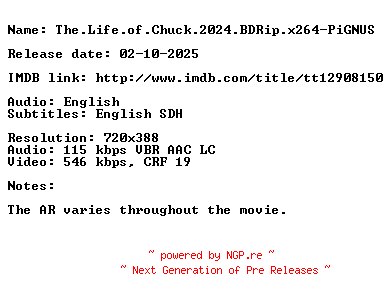 NFO for the release The.Life.of.Chuck.2024.BDRip.x264-PiGNUS by PiGNUS