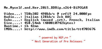 NFO for the release Me.Myself.and.Her.2015.BDRip.x264-BiPOLAR by BiPOLAR