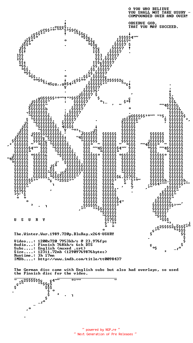 NFO for the release The.Winter.War.1989.720p.BluRay.x264-USURY by USURY