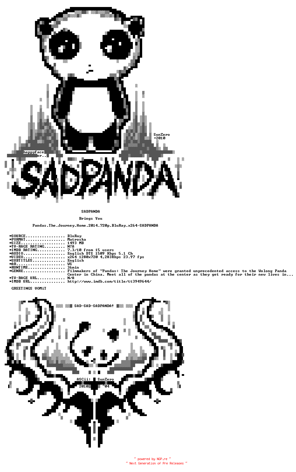 NFO for the release Pandas.The.Journey.Home.2014.720p.BluRay.x264-SADPANDA by SADPANDA
