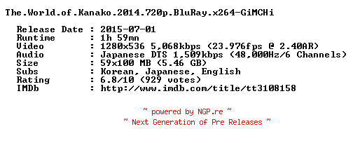 NFO for the release The.World.of.Kanako.2014.720p.BluRay.x264-GiMCHi by GiMCHi
