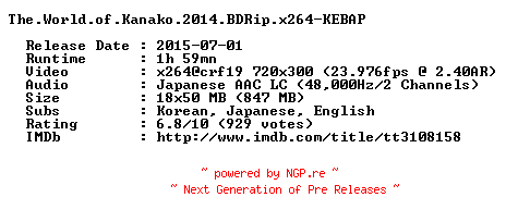 NFO for the release The.World.of.Kanako.2014.BDRip.x264-KEBAP by KEBAP