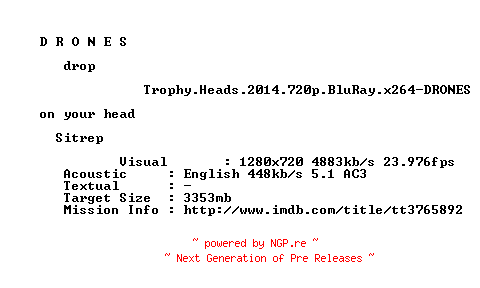 NFO for the release Trophy.Heads.2014.720p.BluRay.x264-DRONES by DRONES