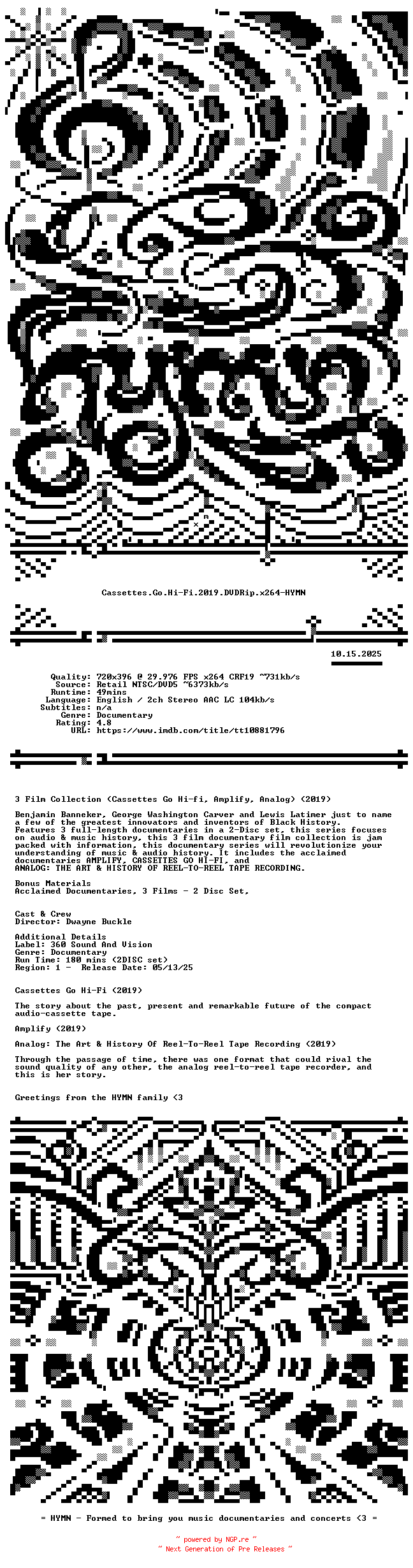 NFO for the release Cassettes.Go.Hi-Fi.2019.DVDRip.x264-HYMN by HYMN