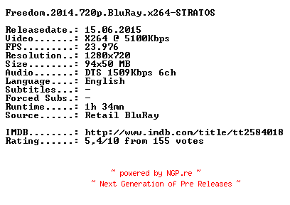 NFO for the release Freedom.2014.720p.BluRay.x264-STRATOS by STRATOS