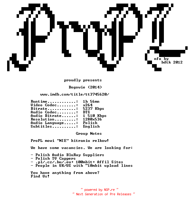 NFO for the release Bogowie.2014.720p.BluRay.x264-ProPL by ProPL