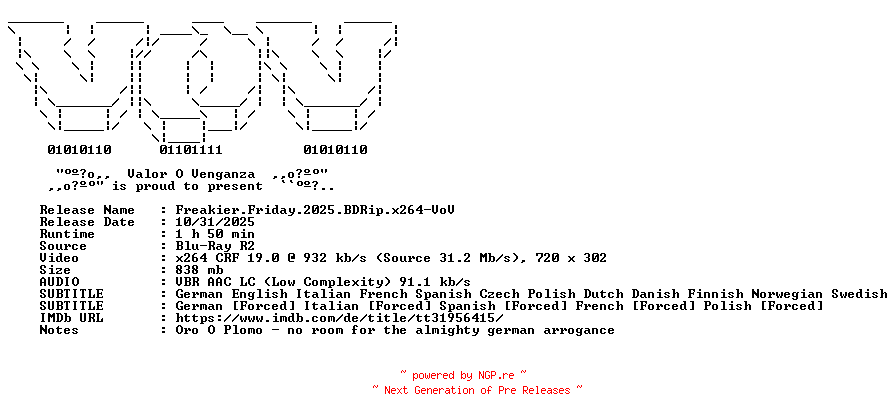 NFO for the release Freakier.Friday.2025.BDRip.x264-VoV by VoV
