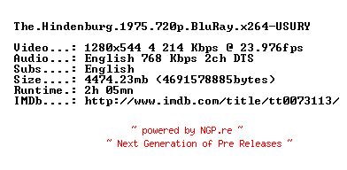 NFO for the release The.Hindenburg.1975.720p.BluRay.x264-USURY by USURY