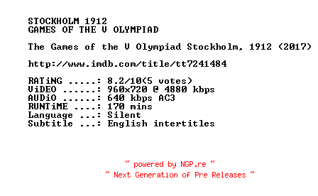 NFO for the release The.Games.of.the.V.Olympiad.Stockholm.1912.2017.720p.BluRay.x264-SUMMERX by SUMMERX