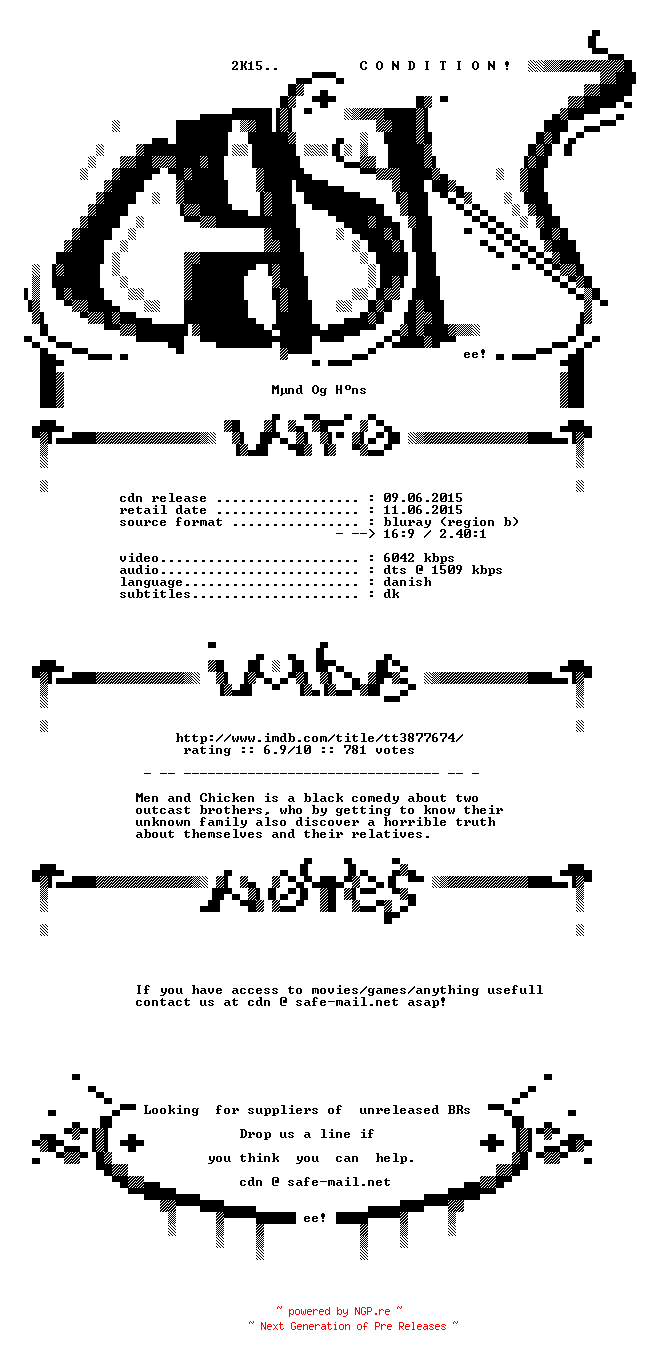 NFO for the release Maend.Og.Hoens.2015.DANISH.720p.BluRay.x264-CONDITION by CONDITION