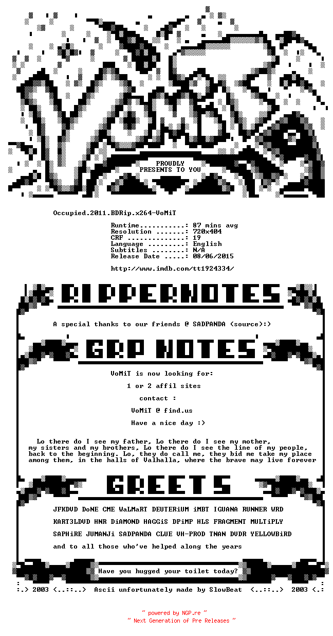 NFO for the release Occupied.2011.BDRip.x264-VoMiT by VoMiT
