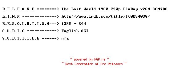 NFO for the release The.Lost.World.1960.720p.BluRay.x264-SONiDO by SONiDO