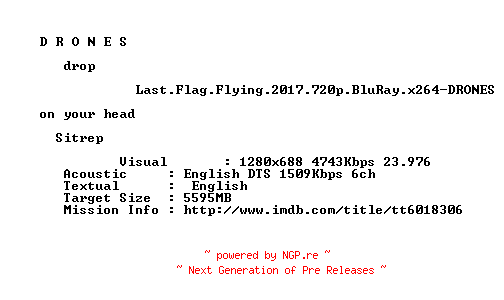 NFO for the release Last.Flag.Flying.2017.720p.BluRay.x264-DRONES by DRONES