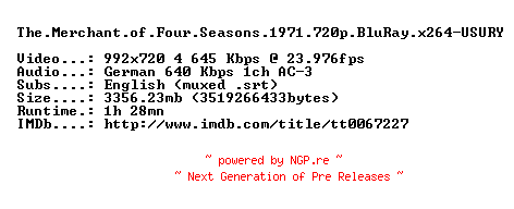NFO for the release The.Merchant.of.Four.Seasons.1971.720p.BluRay.x264-USURY by USURY
