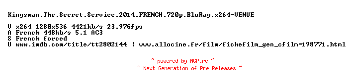 NFO for the release Kingsman.The.Secret.Service.2014.FRENCH.720p.BluRay.x264-VENUE by VENUE
