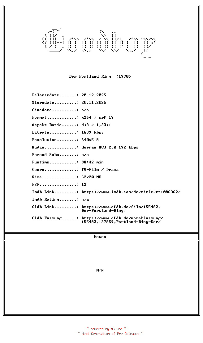 NFO for the release Der.Portland.Ring.GERMAN.1970.FS.AC3.DVDRiP.x264-Goodboy by Goodboy