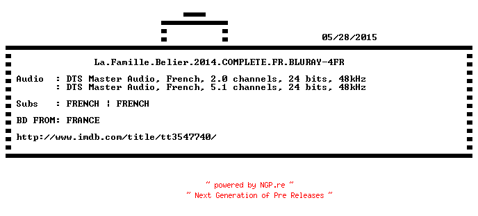NFO for the release La.Famille.Belier.2014.COMPLETE.FR.BLURAY-4FR by 4FR