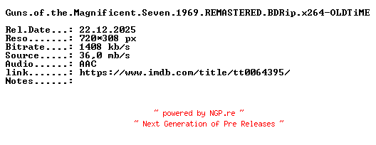 NFO for the release Guns.of.the.Magnificent.Seven.1969.REMASTERED.BDRip.x264-OLDTiME by OLDTiME