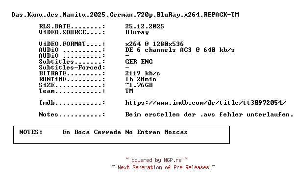 NFO for the release Das.Kanu.des.Manitu.2025.German.720p.BluRay.x264.REPACK-TM by TM