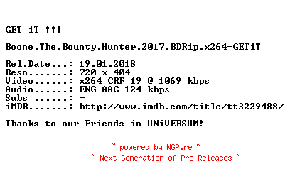 NFO for the release Boone.The.Bounty.Hunter.2017.BDRip.x264-GETiT by GETiT