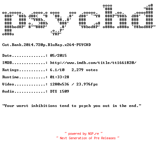 NFO for the release Cut.Bank.2014.720p.BluRay.x264-PSYCHD by PSYCHD