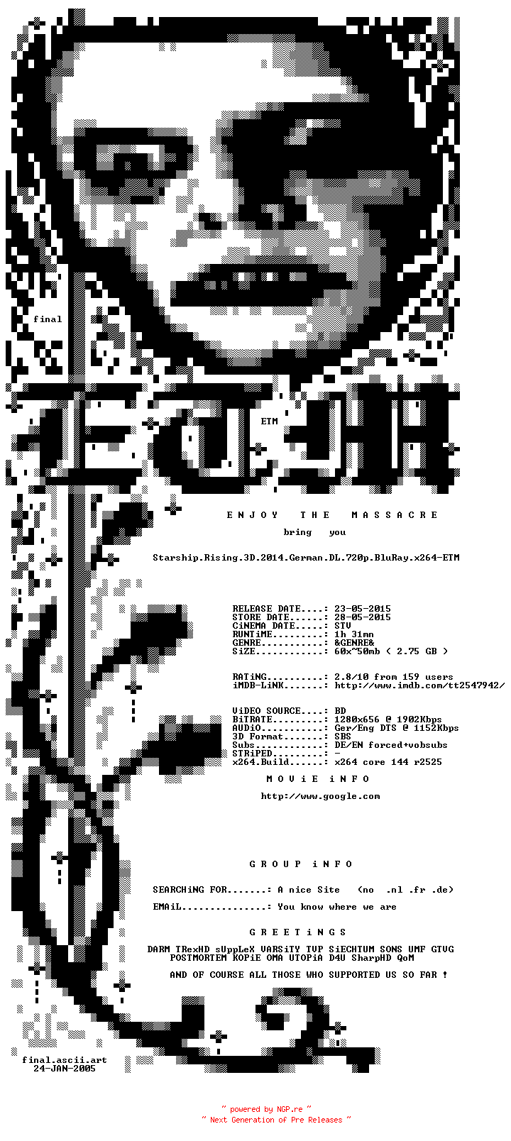 NFO for the release Starship.Rising.3D.2014.German.DL.720p.BluRay.x264-ETM by ETM