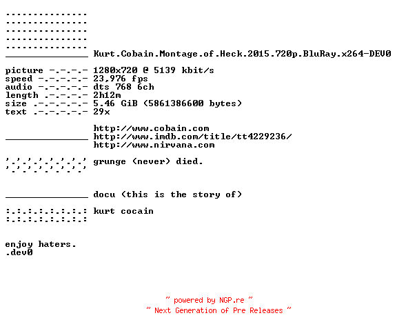 NFO for the release Kurt.Cobain.Montage.of.Heck.2015.720p.BluRay.x264-DEV0 by DEV0