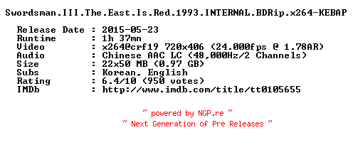 NFO for the release Swordsman.III.The.East.Is.Red.1993.INTERNAL.BDRip.x264-KEBAP by KEBAP