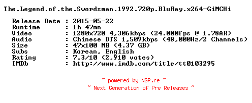 NFO for the release The.Legend.of.the.Swordsman.1992.720p.BluRay.x264-GiMCHi by GiMCHi