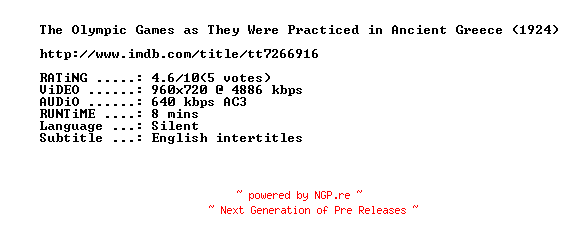 NFO for the release The.Olympic.Games.as.They.Were.Practiced.in.Ancient.Greece.1924.720p.BluRay.x264-SUMMERX by SUMMERX