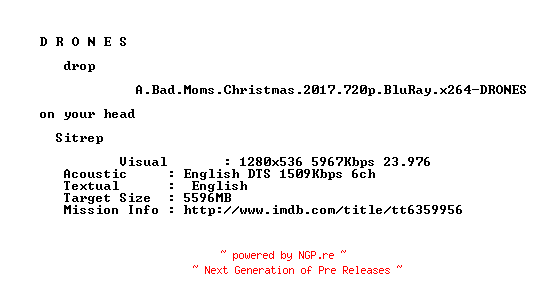 NFO for the release A.Bad.Moms.Christmas.2017.720p.BluRay.x264-DRONES by DRONES