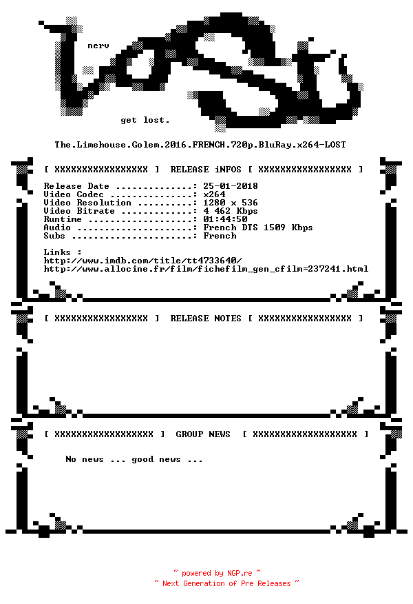 NFO for the release The.Limehouse.Golem.2016.FRENCH.720p.BluRay.x264-LOST by LOST