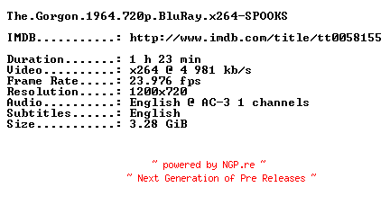 NFO for the release The.Gorgon.1964.720p.BluRay.x264-SPOOKS by SPOOKS