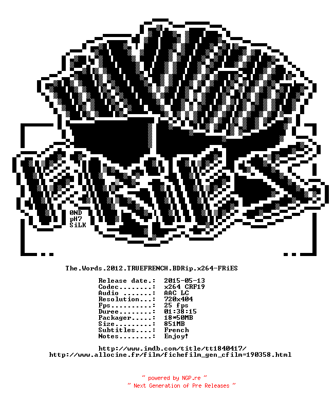 NFO for the release The.Words.2012.TRUEFRENCH.BDRip.x264-FRiES by FRiES