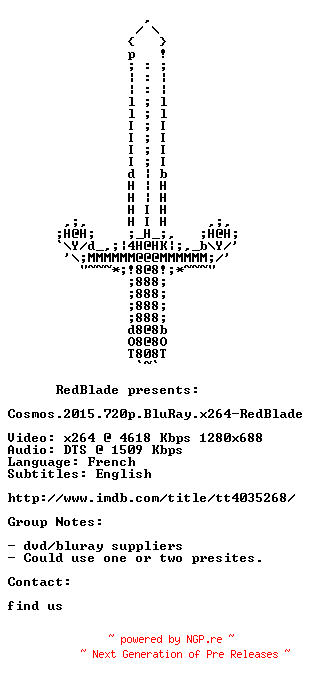 NFO for the release Cosmos.2015.720p.BluRay.x264-RedBlade by RedBlade