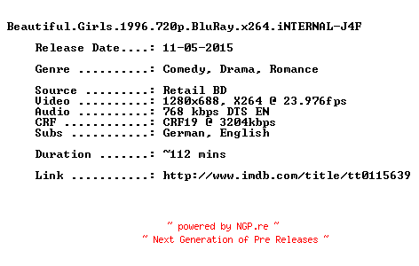 NFO for the release Beautiful.Girls.1996.720p.BluRay.x264.iNTERNAL-J4F by J4F