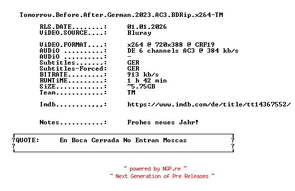 NFO for the release Tomorrow.Before.After.German.2023.AC3.BDRip.x264-TM by TM