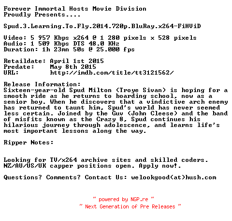 NFO for the release Spud.3.Learning.To.Fly.2014.720p.BluRay.x264-FiHViD by FiHViD